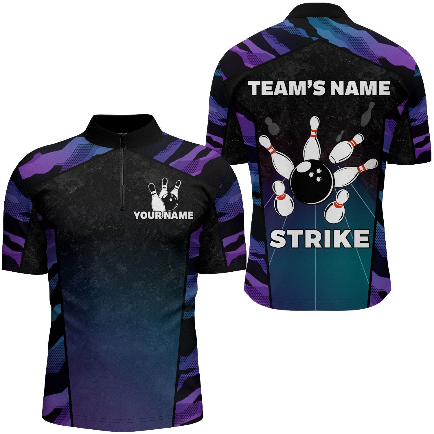 Personalised Blue & Purple Bowling Quarter-Zip Shirt for Men & Women B449