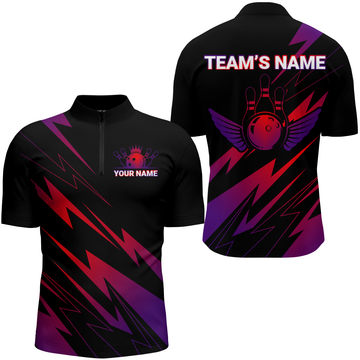 Personalised Red & Purple Bowling Quarter-Zip Shirt for Men & Women B450