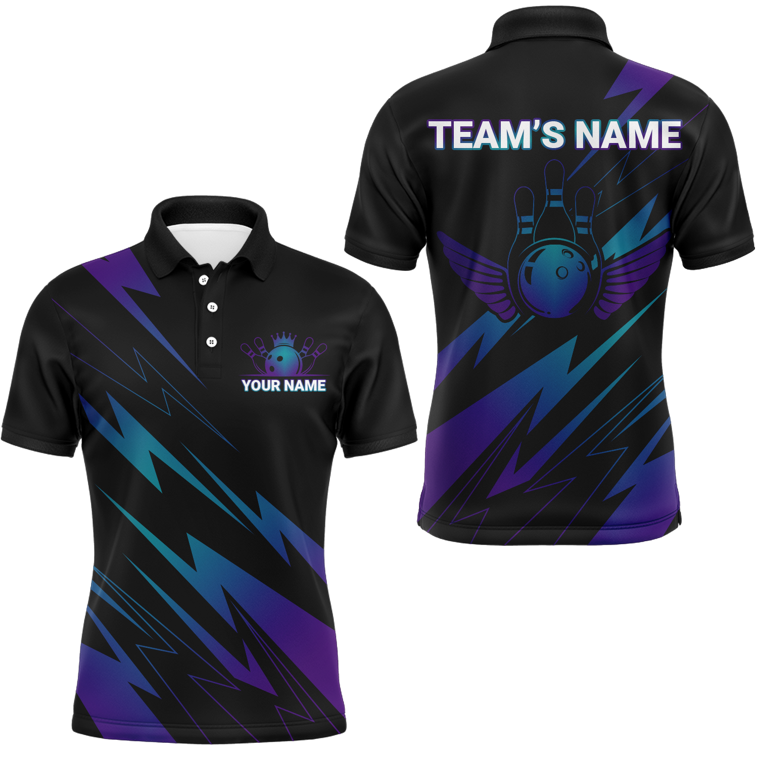 Custom Blue & Purple Bowling Polo Shirt for Men/Women B451