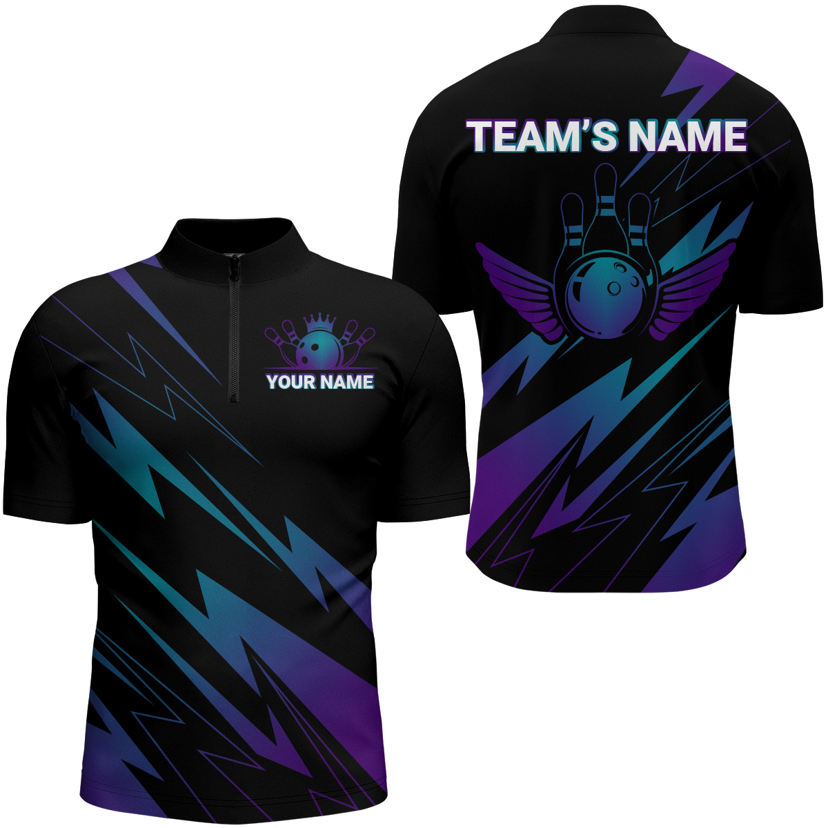 Custom Name Blue & Purple Bowling Quarter-Zip Shirt for Men & Women B451