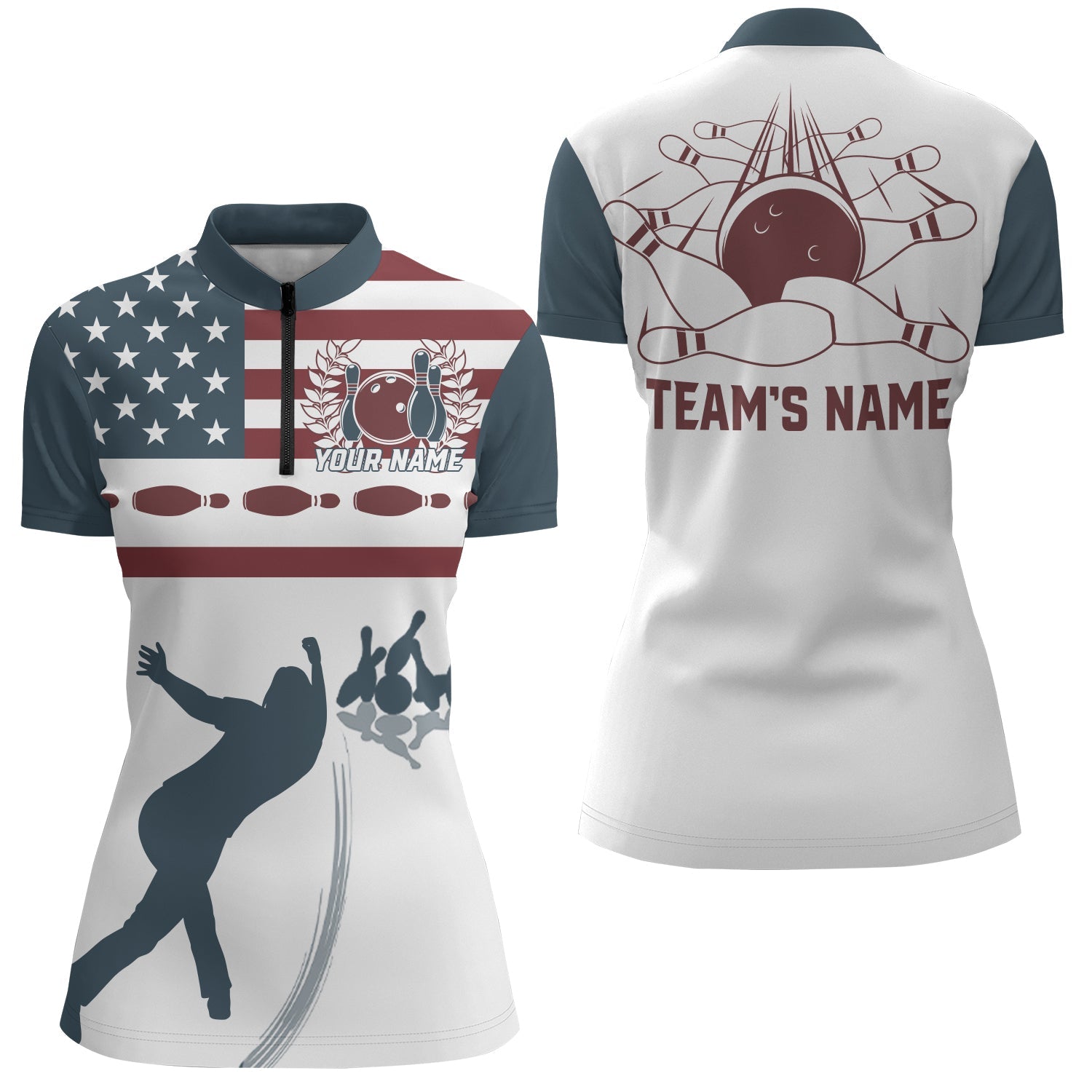 Personalised Navy Bowling Quarter-Zip Shirt for Women B275