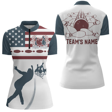 Personalised Navy Bowling Quarter-Zip Shirt for Women B275