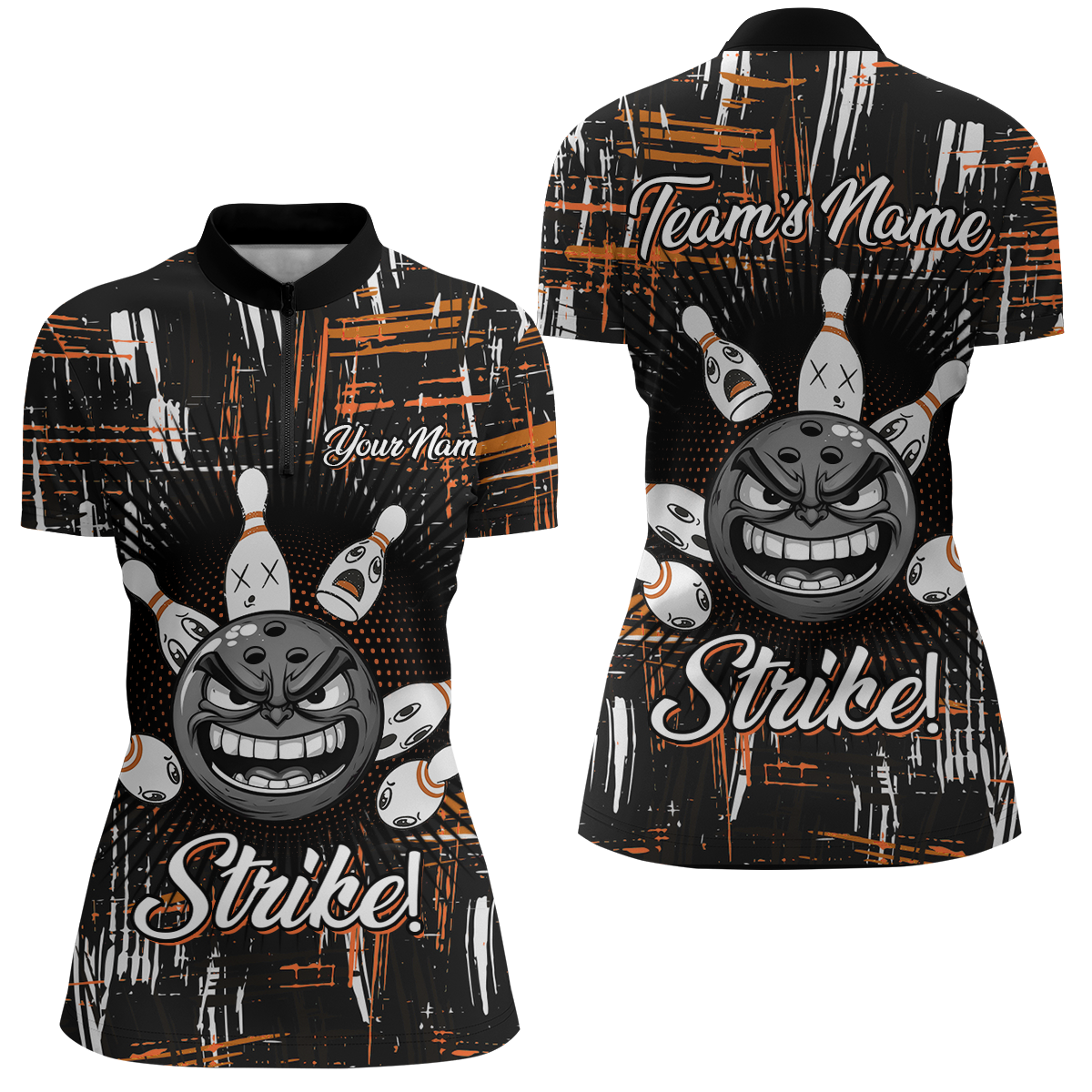 Women's Custom Funny Bowling Quarter-Zip Jersey B322