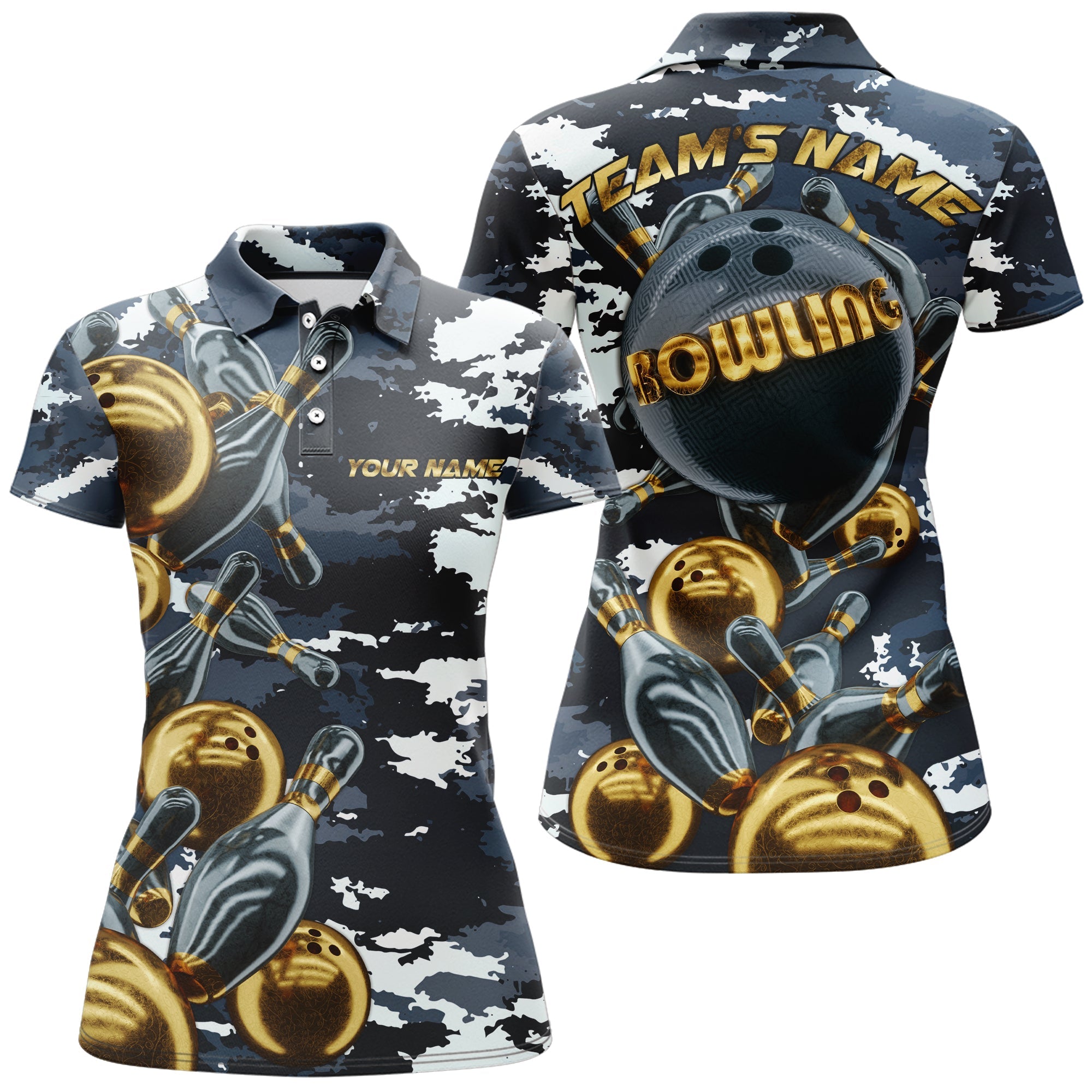 Women's Camo Navy Bowling Polo Shirt B42