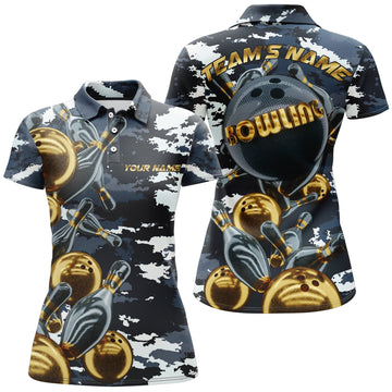 Women's Camo Navy Bowling Polo Shirt B42