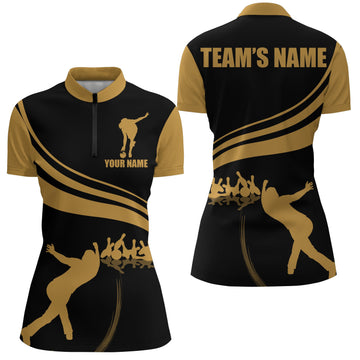 Personalised Women's Black & Gold Bowling Quarter-Zip Shirt B13