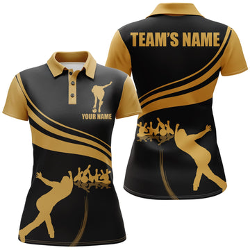 Custom Black & Gold Bowling Polo Shirt for Women B13