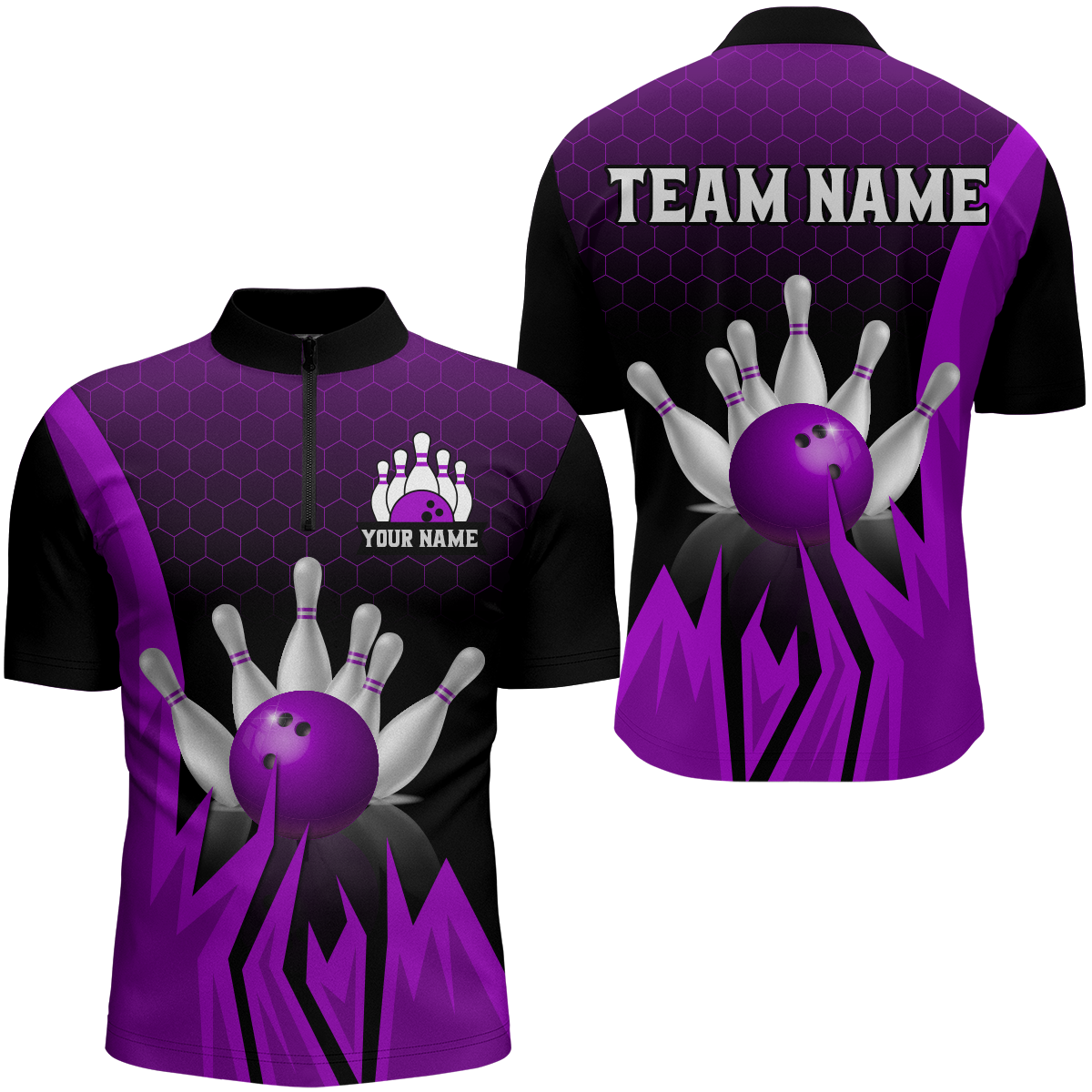 Custom Purple Flame Bowling Quarter Zip Shirt for Men & Women B456