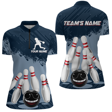 Custom Navy Bowling 1/4 Zip Shirt for Women B332