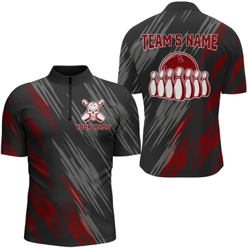 Men's Black & Red Skull Bowling Quarter-Zip Jersey B158