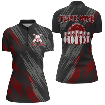 Women's Black & Red Skull Bowling Quarter-Zip Jersey B159
