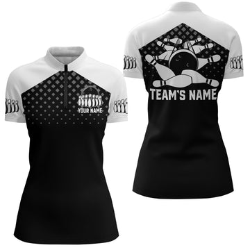 Black & White Women's Bowling Quarter-Zip Jersey B139