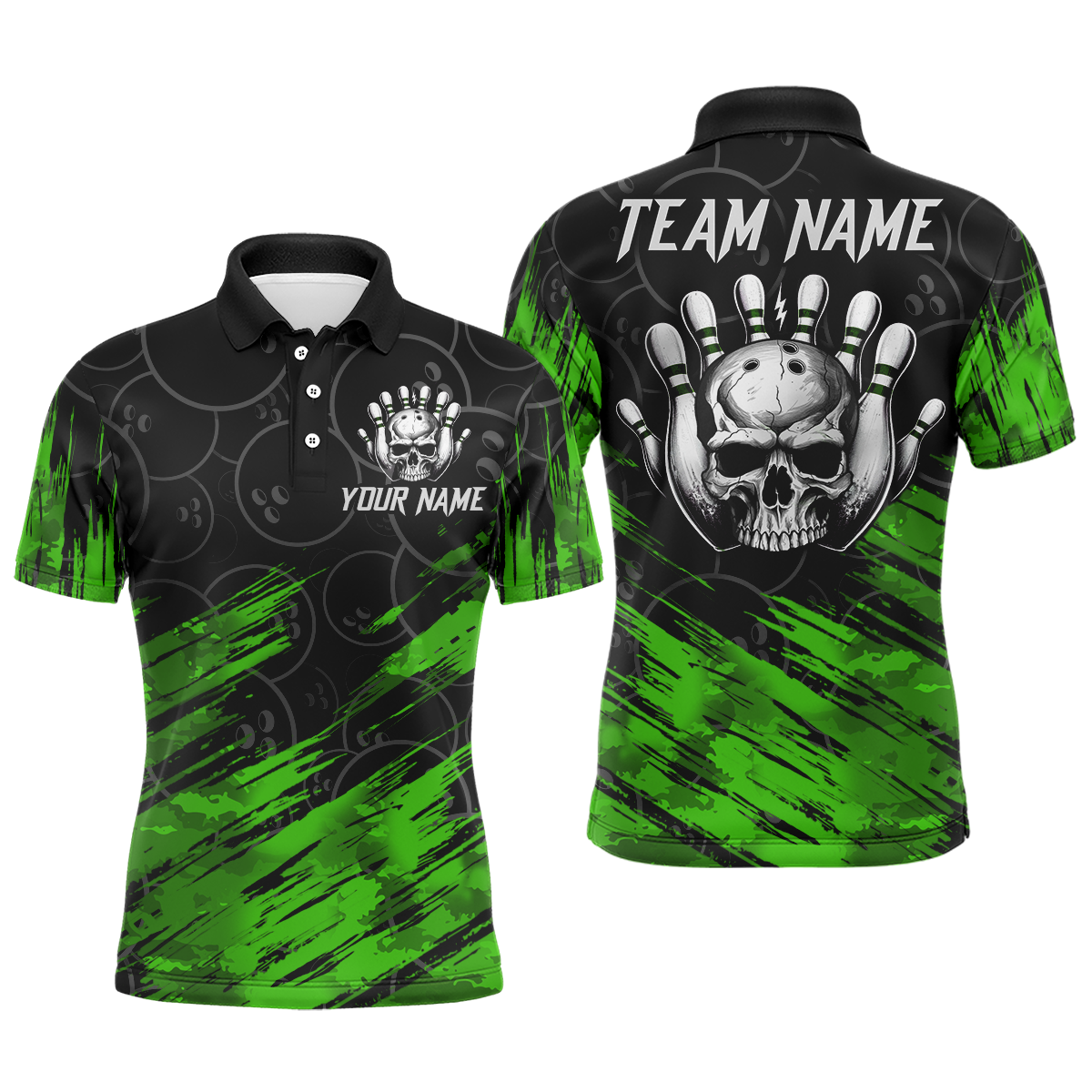 Green Skull Bowling Polo Shirt for Men & Women B470