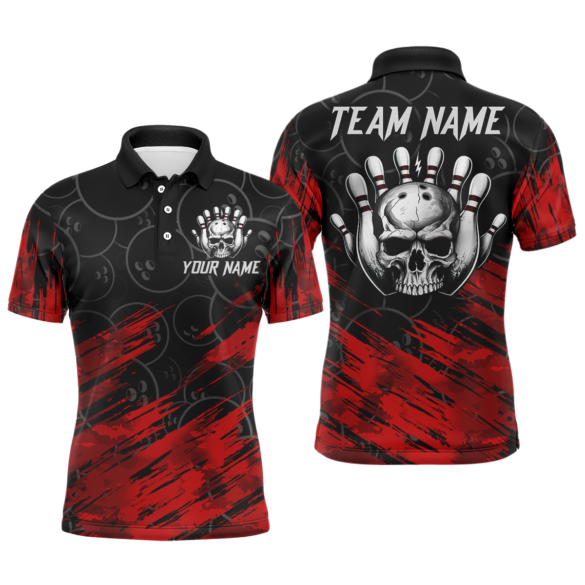 Red Skull Bowling Polo Shirt for Men & Women B470