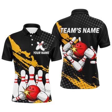 Men's Black Bowling Team Polo Shirt B228