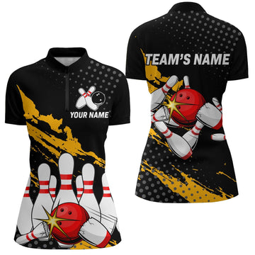 Women's Black Bowling Team Quarter-Zip Jersey B231