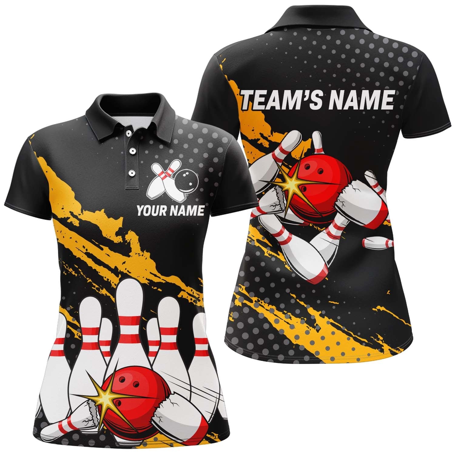 Women's Black Bowling Team Polo Shirt B229