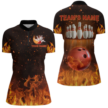 Custom Women's Bowling 1/4 Zip Jersey - Flame Theme B330
