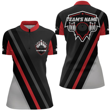 Women's Vintage Black & Red Bowling Quarter-Zip Jersey B183