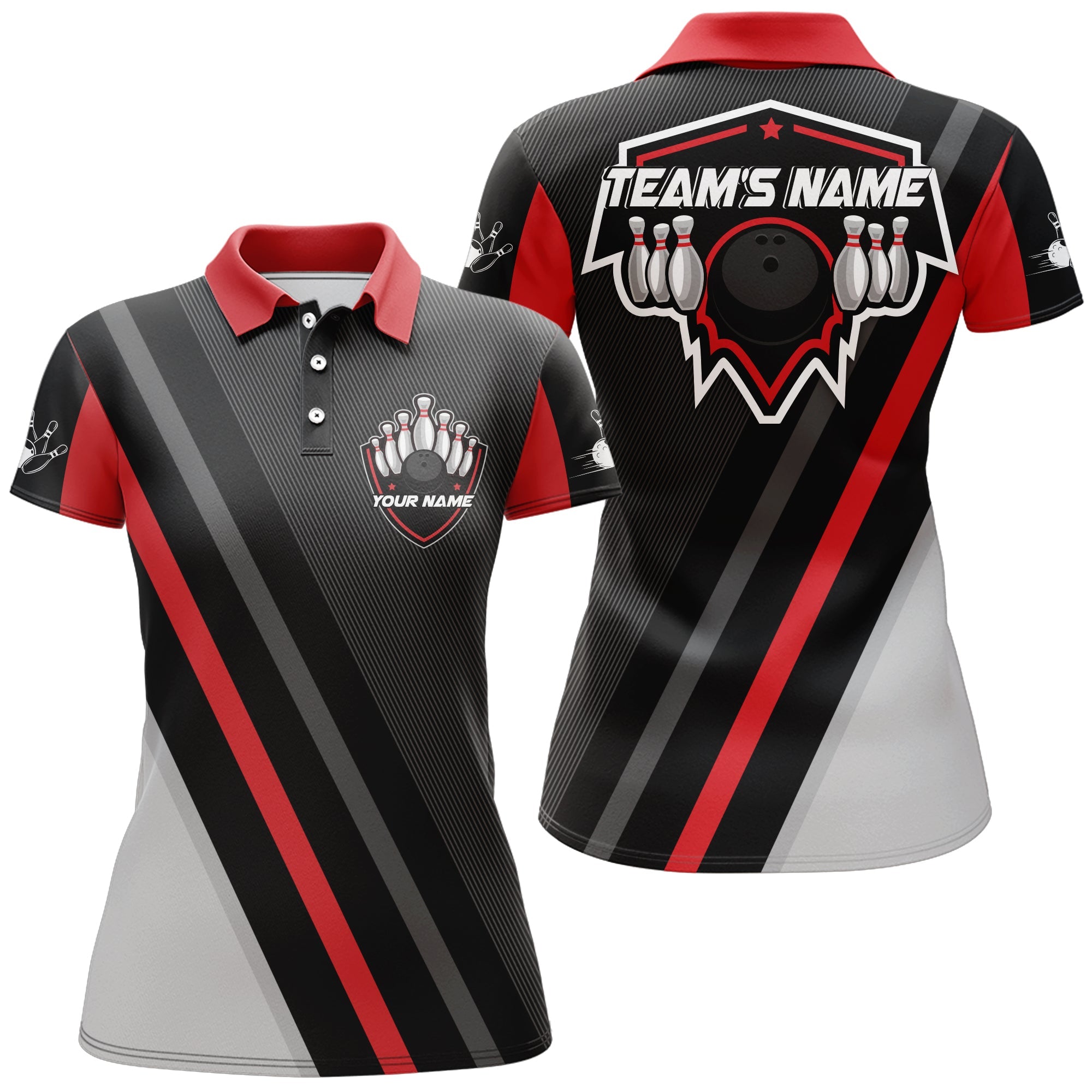 Women's Vintage Black & Red Bowling Polo Shirt B181