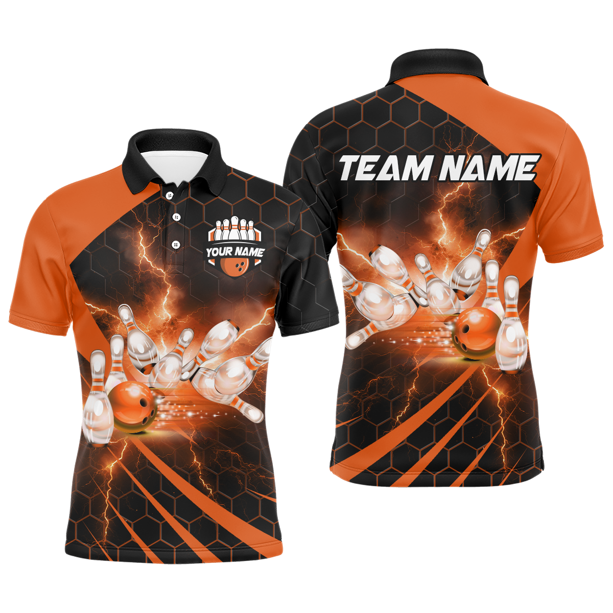 Orange Couples Bowling Polo Shirt B491