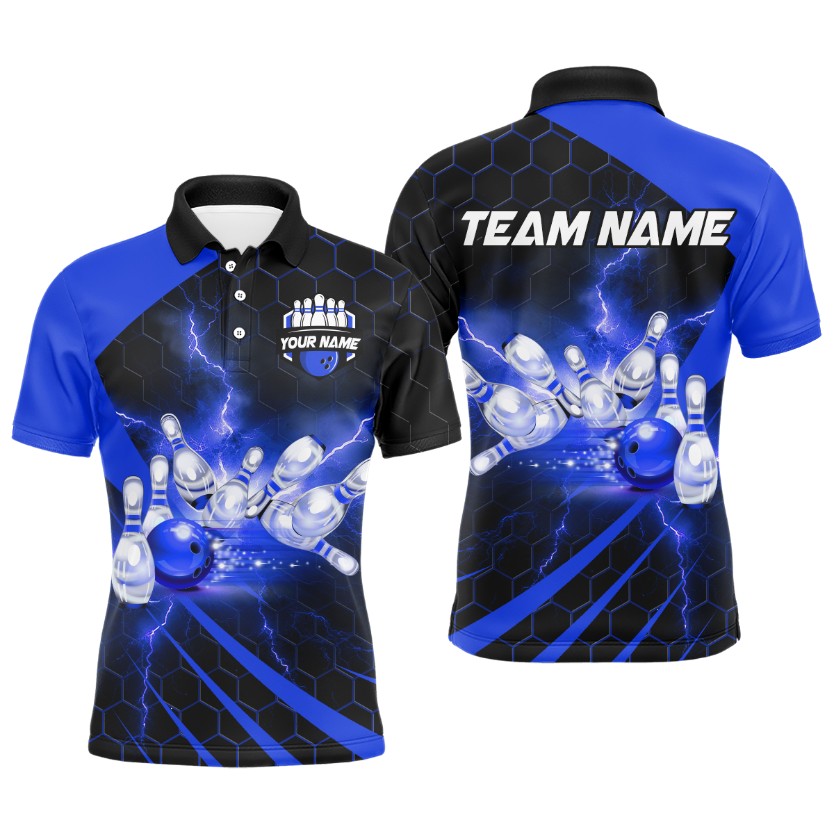 Couples Blue Bowling Polo Shirt B491