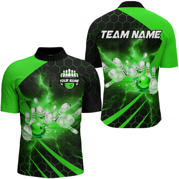 Couples Green Bowling 1/4 Zip Jersey for Men & Women B491