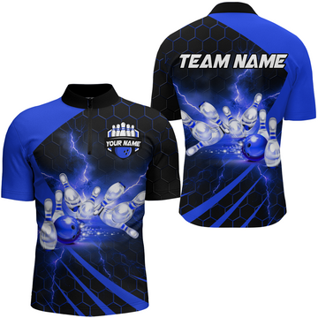 Custom Blue Bowling 1/4 Zip Jersey for Couples B491