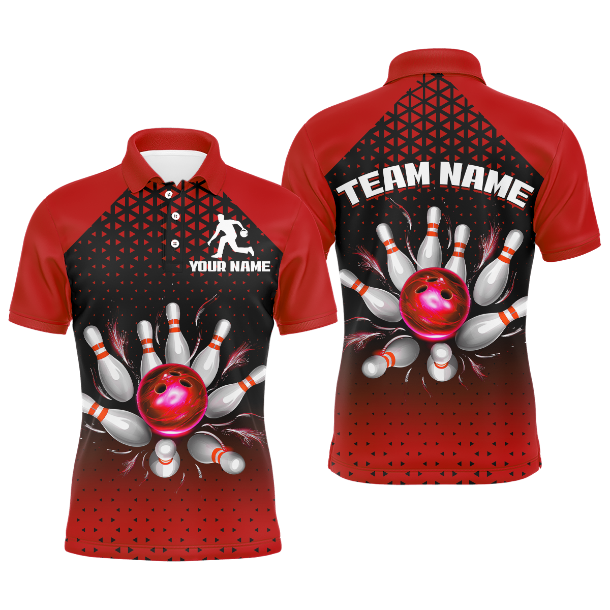 Red Unisex Bowling Polo Shirts B476