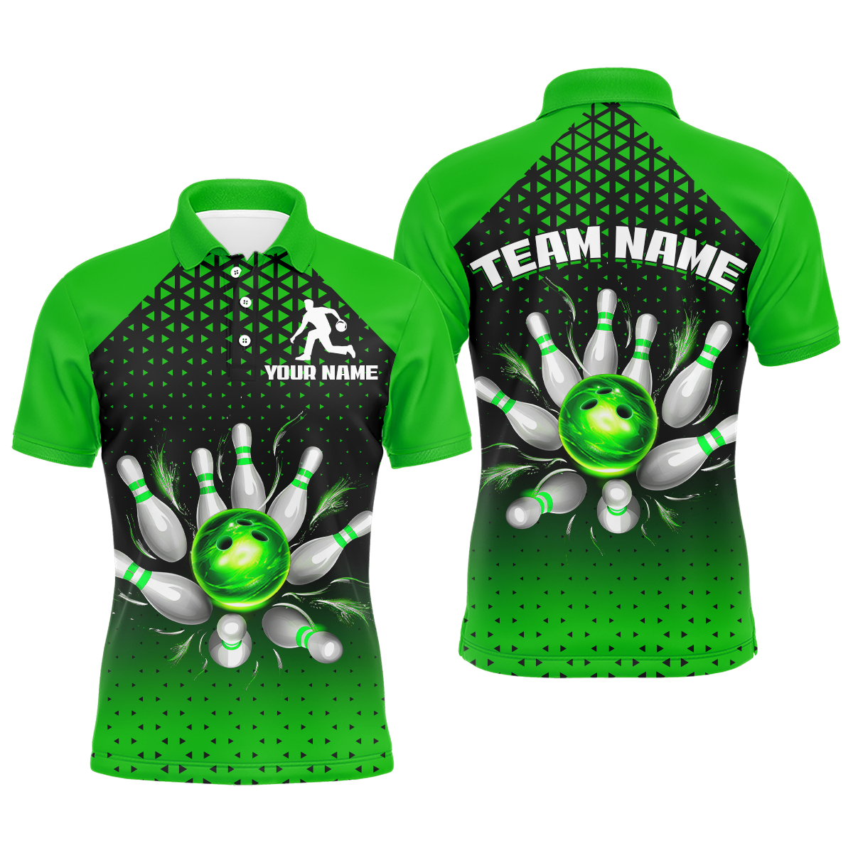 Green Unisex Bowling Polo Shirts B476