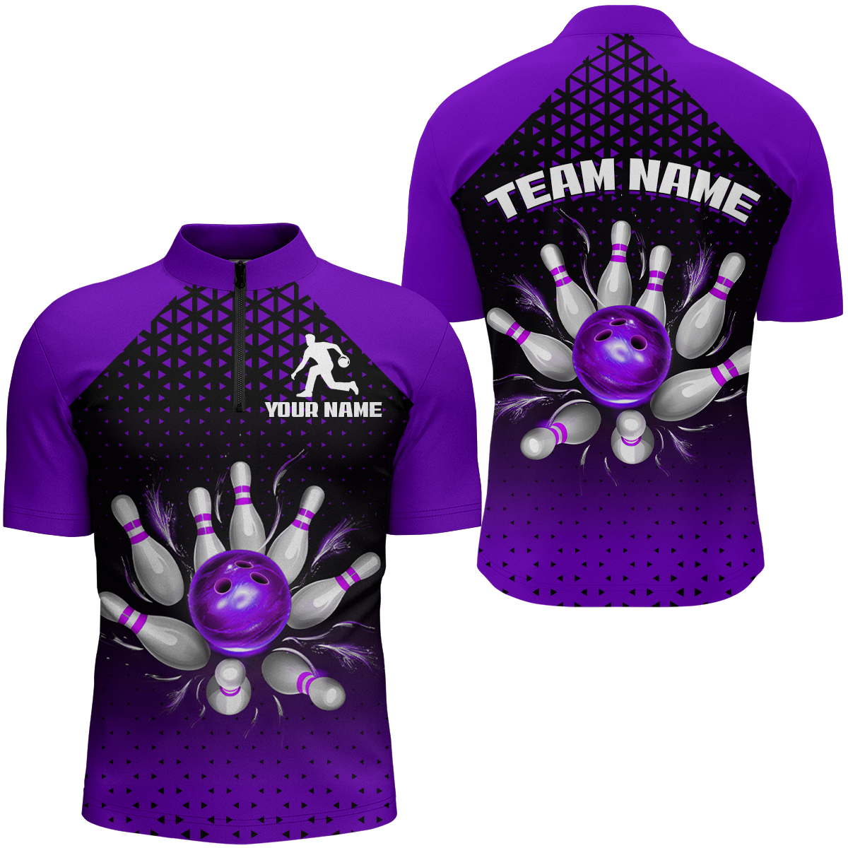 Custom Purple Quarter Zip Bowling Shirts for Men and Women B476
