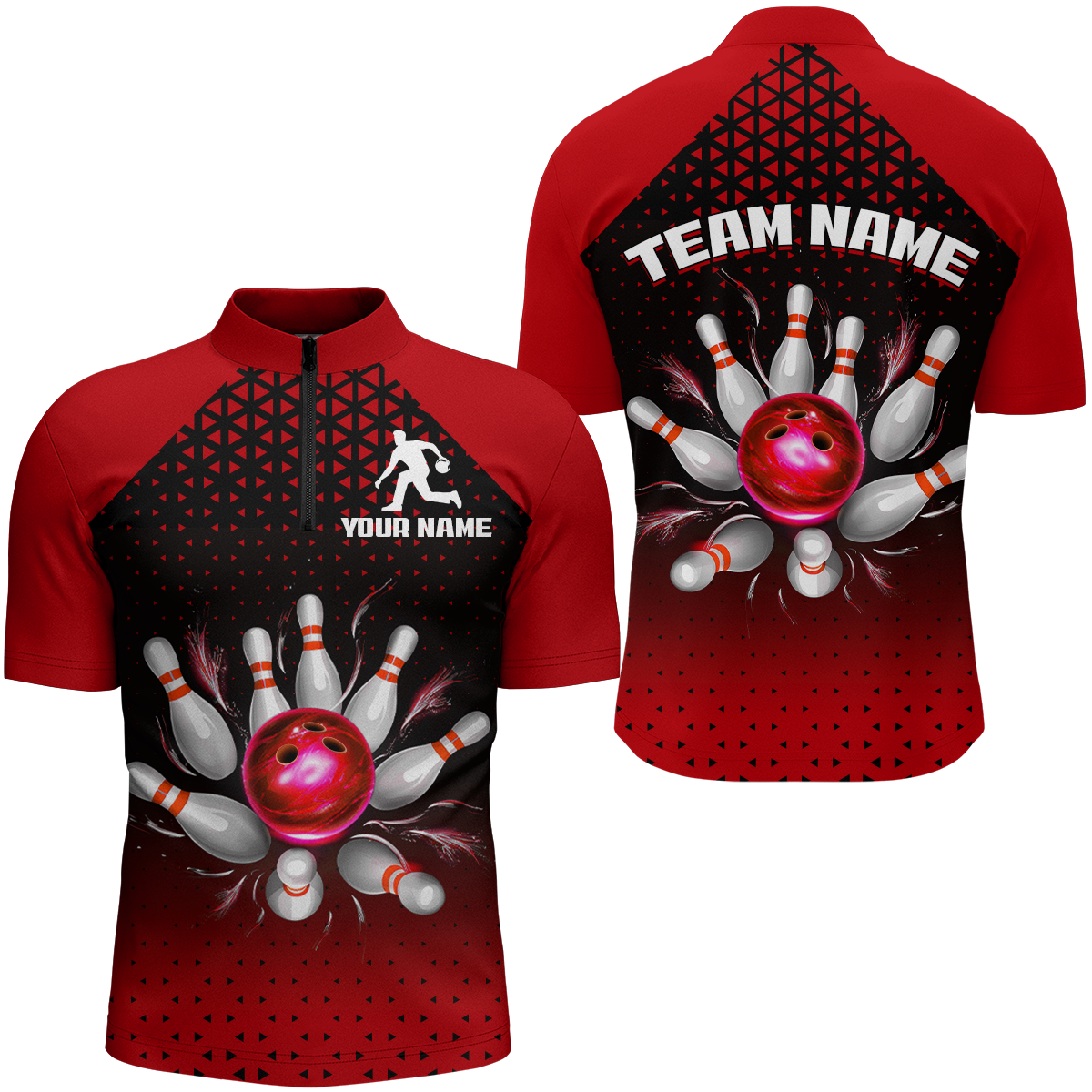 Custom Red Quarter Zip Bowling Shirts for Unisex Teams B476