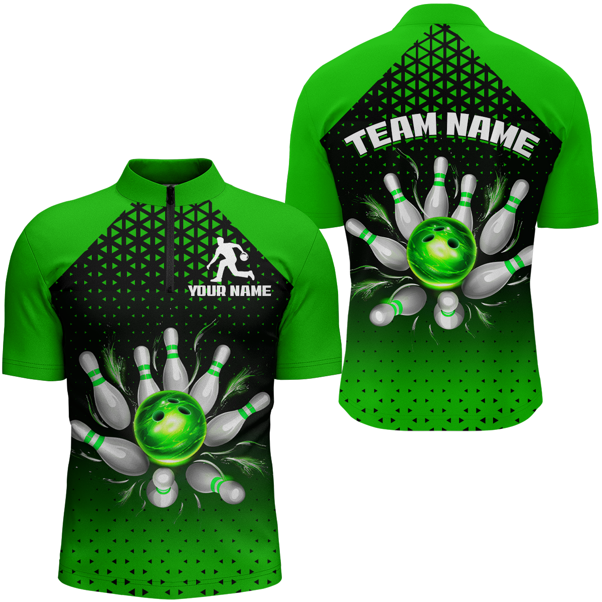 Unisex Green Quarter Zip Bowling Shirts B476