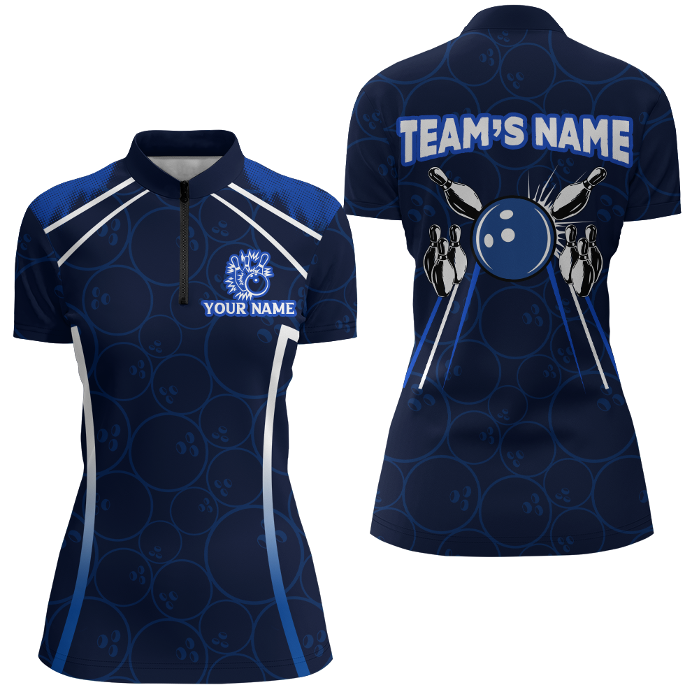 Women's Navy Bowling Quarter-Zip Shirt B342