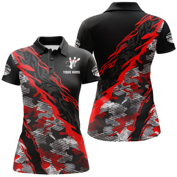 Women's Red Camo Bowling Polo Shirt B260