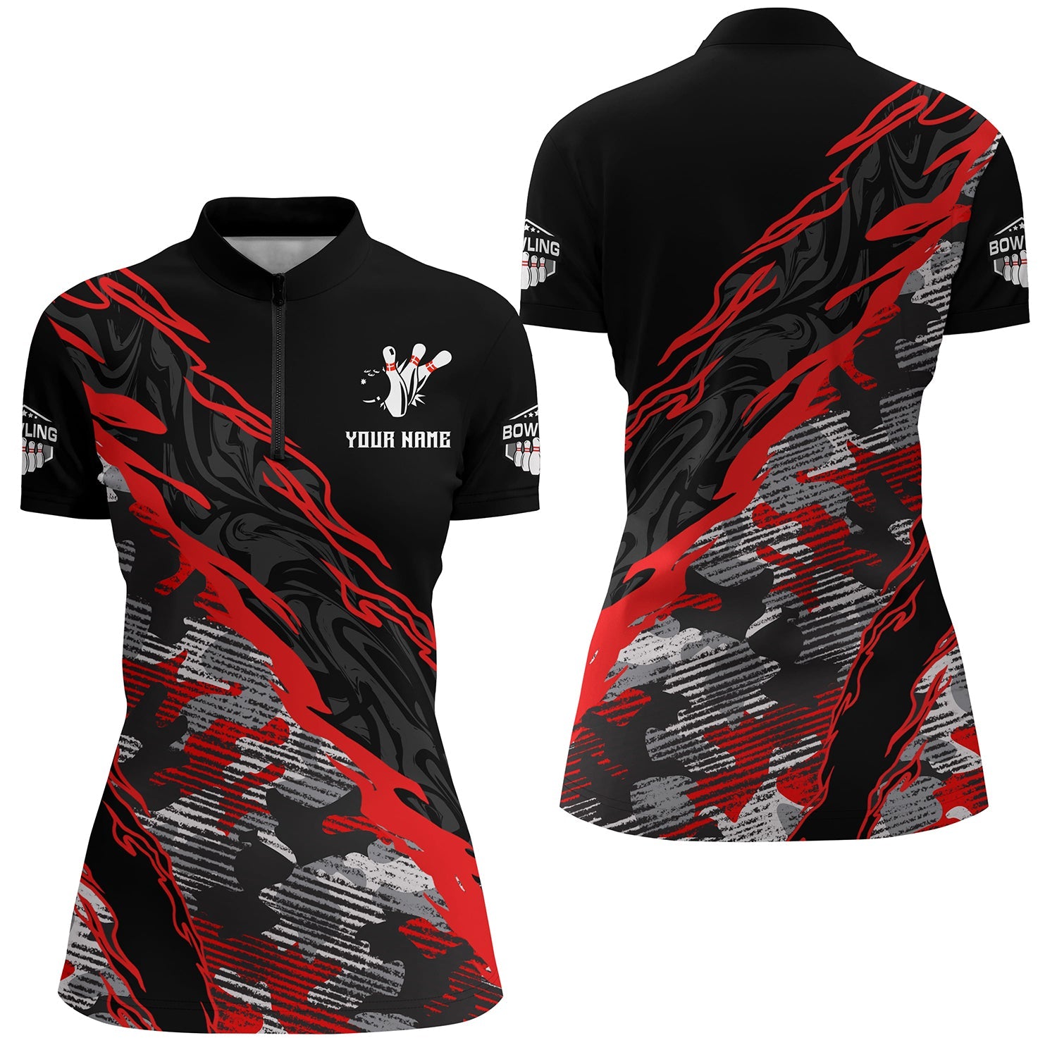 Women's Red Camo Bowling Quarter-Zip Shirt B260