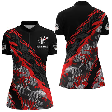 Women's Red Camo Bowling Quarter-Zip Shirt B260