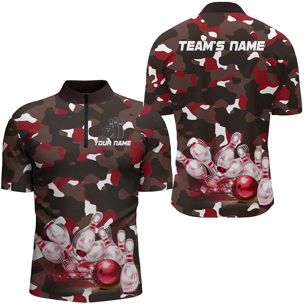 Red Camo Men's Bowling Quarter-Zip Shirt B247