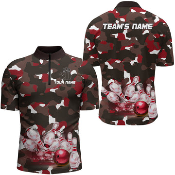 Red Camo Men's Bowling Quarter-Zip Shirt B247