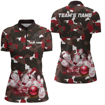 Red Camo Women's Bowling Quarter-Zip Shirt B247