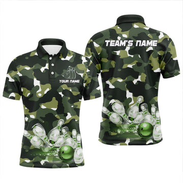 Green Camo Men's Bowling Polo Shirt B248