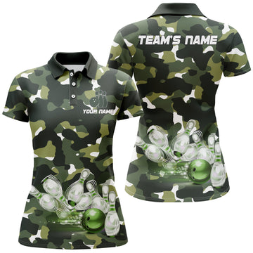 Women's Green Camo Bowling Polo Shirt B248