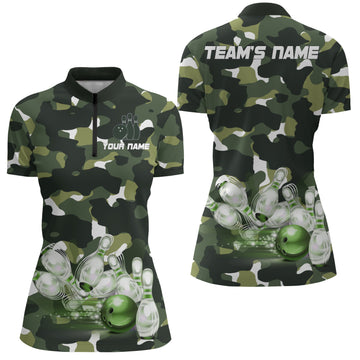 Women's Green Camo Bowling Quarter-Zip Shirt B248