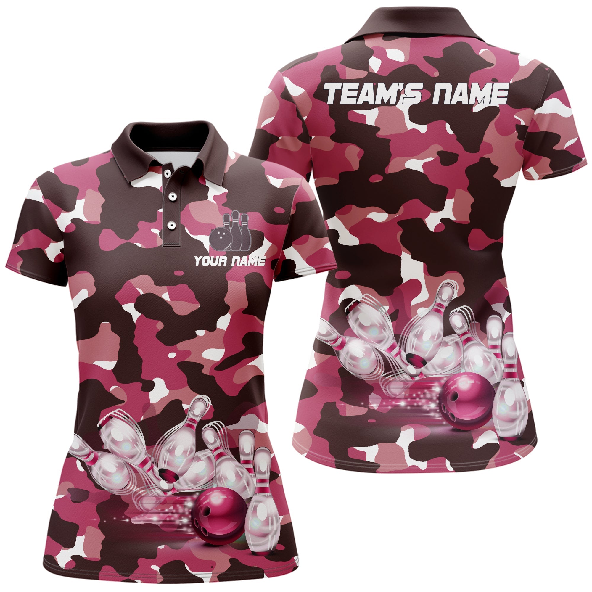 Pink Camo Women's Bowling Polo Shirt B249