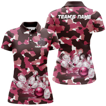 Pink Camo Women's Bowling Polo Shirt B249