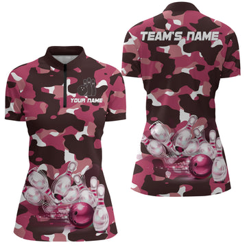 Women's Pink Camo Bowling Quarter-Zip Shirt B249