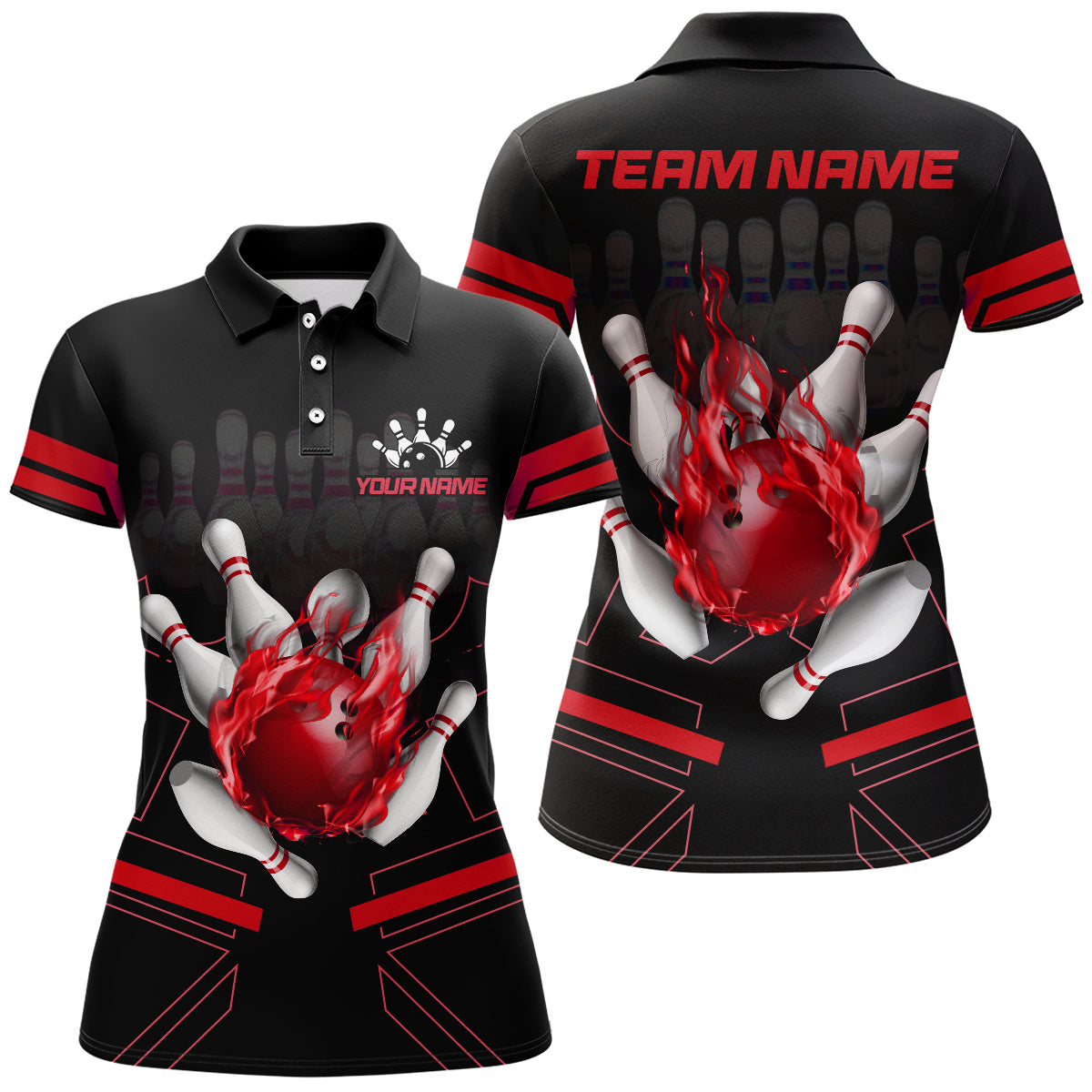 Women's Custom Flame Bowling Polo Shirt B303