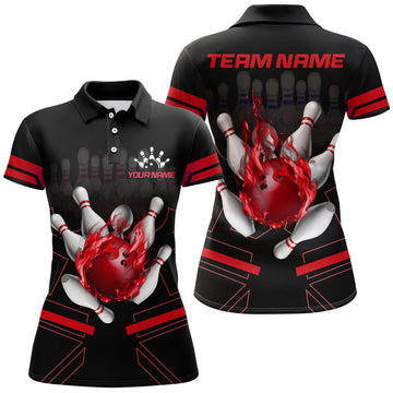 Women's Custom Flame Bowling Polo Shirt B303