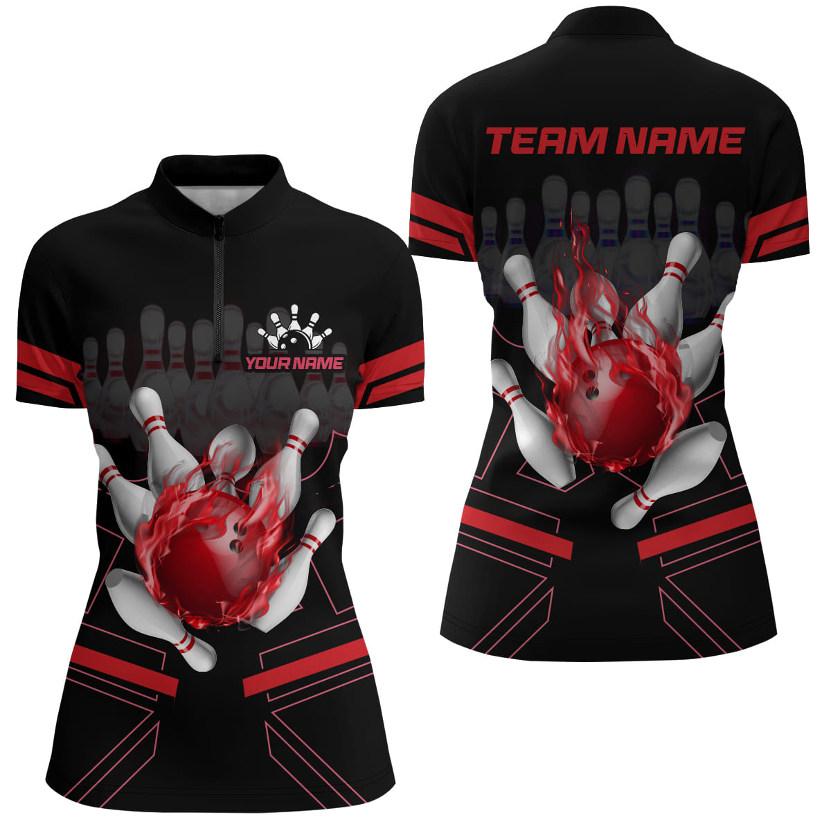 Women's Custom Flame Bowling Quarter-Zip Jersey B303