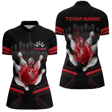 Women's Custom Flame Bowling Quarter-Zip Jersey B303